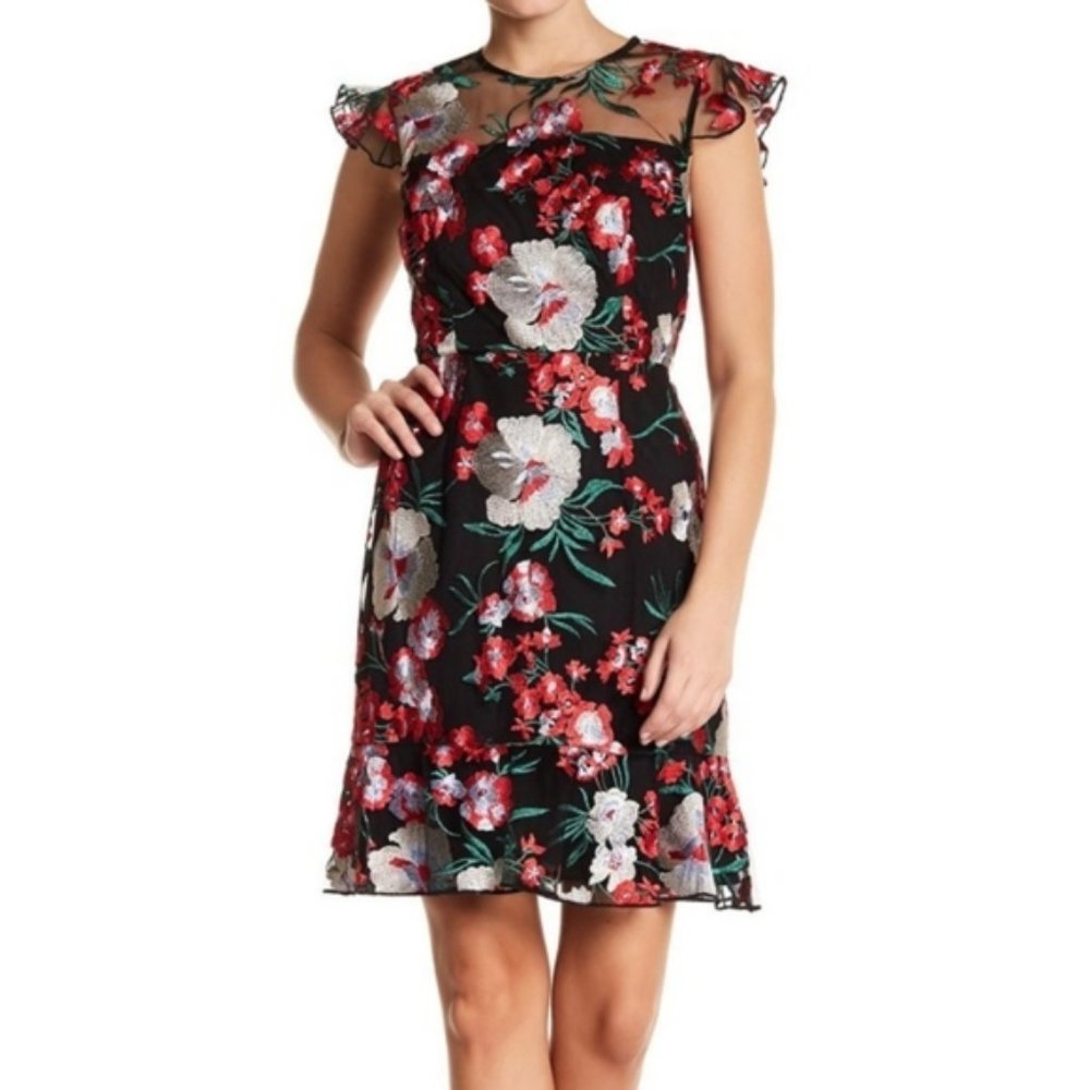 Donna Morgan Black Floral Embroidered Dress
